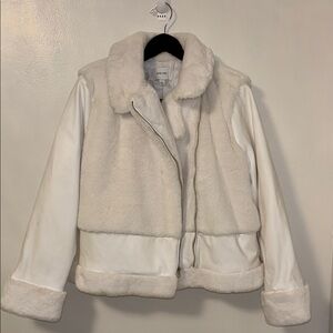 Women's White Faux Fur Moto Jacket